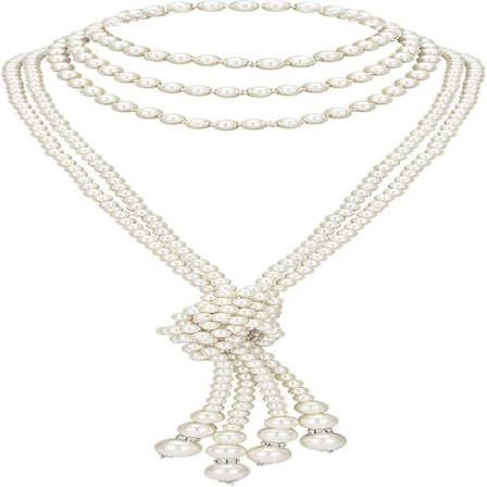 Long Faux Pearl Necklace Set Pearl Strand Necklace 1920s Gatsby Costume Jewelry