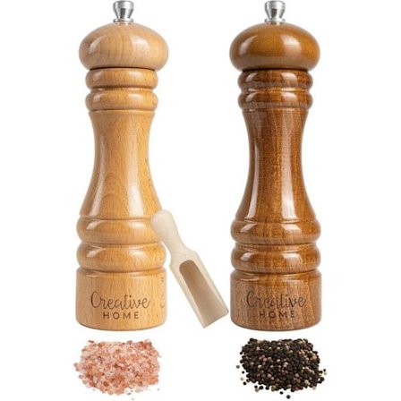 Manuell salt- och pepparkvarn i trä - CREATIVE HOME - Duo med sked - Beige och brun - 18 cm x 5 cm