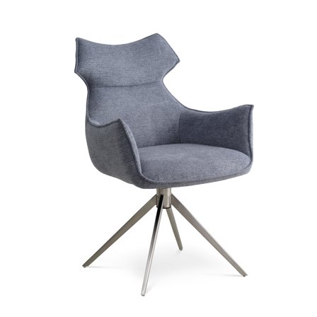 Liva Esszimmerstuhl, Armlehnen | Drehfunktion | Chromgestell in Blau, moderner Polsterstuhl mit 360 Grad Drehung, einfarbig, Höhe 90cm