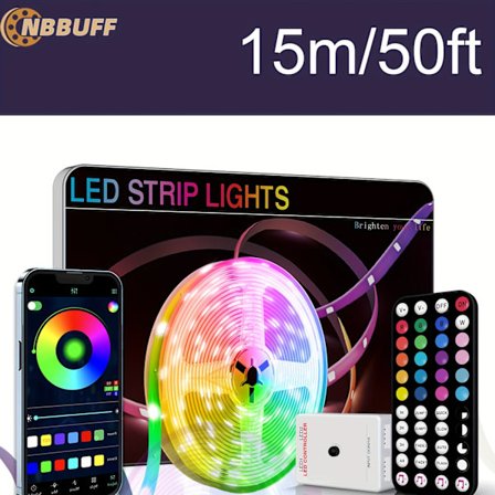 Smarte LED-lys, 99,97 cm - 30,48 meter Smart APP-styring Musiksynkronisering Farveskiftende lysstrips med fjernbetjening og timer, justerbar[YJD]