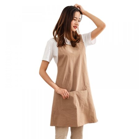 Køkken madlavning og bagning forklæde bomuld skrå ryg forklæde ensfarvet køkken have restaurant firkantet forklæde - Brun