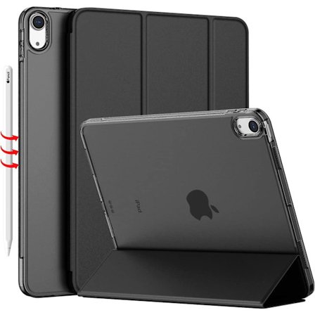 iPad Air 4 Cover 2020 - iPad Air 4. generation Cover 10,9 tommer Let Slankt Omslag Med Gennemsigtig Frostet Hård Bagside [understøtter Touch ID] (sort