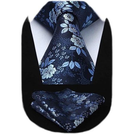 Ekstra Langt Blomstret Paisley Slips og Lommetørklæde Sæt til Mænd