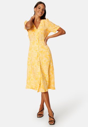VILA Limia Eva V-Neck S/S Mid Calf Dress Solar Power AOP:Eva Klær