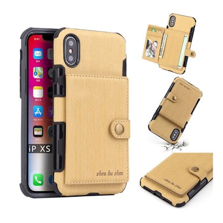 SHOUHUSHEN iPhone XS beskyttelses Cover av plast dekt i syntetisk skinn - Guld