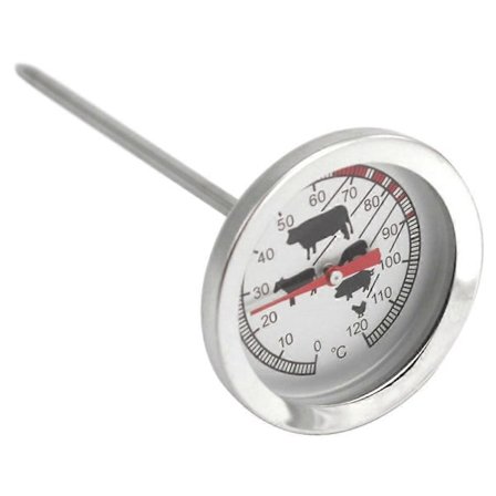 Stegetermometer i rustfrit stål - analogt kødtermometer op til 120 C - termometer (1 stk.)