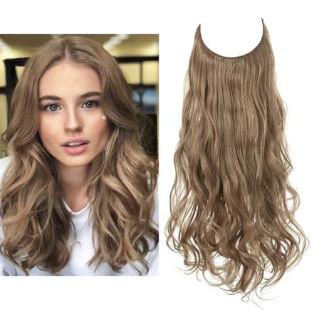 Säädettävä hiuspanta, näkymätön lankahiustenpidennykset, korostus pitkät kiharat synteettiset hiuslisäkkeet naisille, lämmönkestävä kuitu (18 tuumaa)