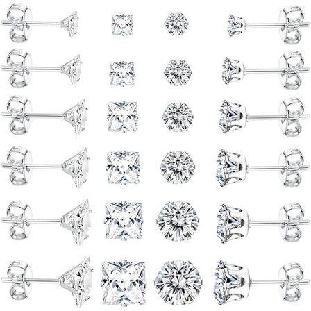 12 Par Hypoallergena Kirurgiskt Stål Rostfritt Stål Hoop Örhängen med Zirkonia Unisex