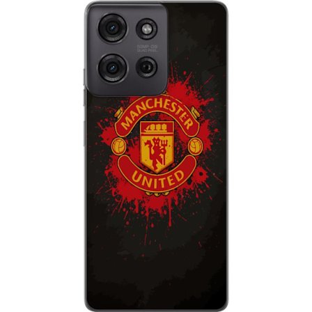 Kompatibelt Mobildeksel til Motorola Motorola Moto G75 Manchester United logo i rød og gul farge med røff sportslig bakgrunn