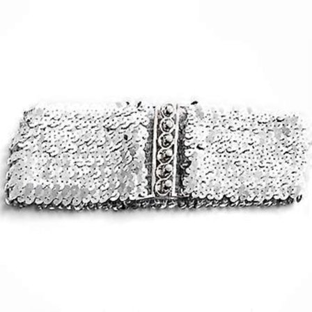 Dame Stretch Spænde Taljebælte Bredt Pailletter Glitter Elastisk Korset Taljebånd Til Aftenfestkjole (Sølv)