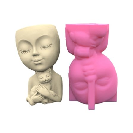 Kattflicka Gips Blomkruka Silikon Resin Form Epoxiharts Gjutform Suckulent Vas Cementform Ljushållare Form