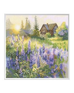 Broderikit Billede Sommerhus med lupiner - RTO