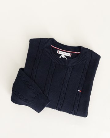 Tommy Hilfiger CABLE SWEATER Bleu Pulls Fille - Kids Brand Store