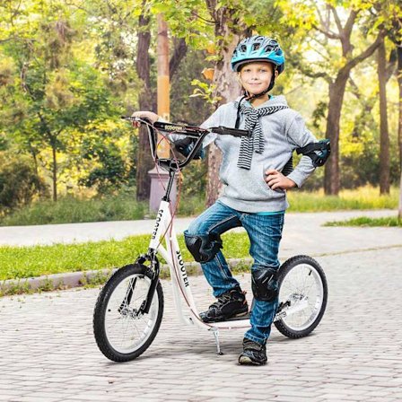 Børnescooter, City Scooter, Kick Scooter, Børne Kickboard Med Pneumatiske Dæk Og Håndbremse, Scooter, Børn, Vandtæt, Foldbar Fra 5 År, 16 Tommer, Hvid