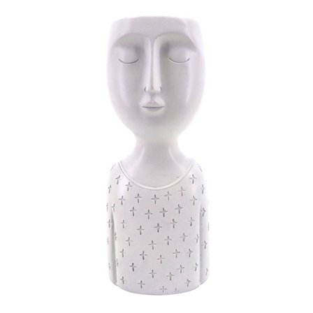 Hvid polyresin plantekasse, 11x9x26cm, minimalistisk design