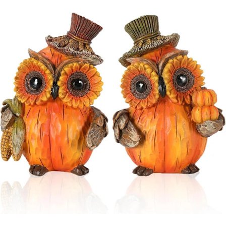 2-osainen Thanksgiving Pöllö Koriste 12 cm - Pöytäkoriste, Koristeellinen Koriste (Pöllö)