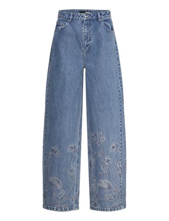 ROTATE Birger Christensen Rhinestone Wide Leg Jeans - Blue - 29