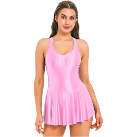 Kvinders U-hals Leotard Minikjole Sommer Badedragt Kvinde Ærmeløs Glansfuld Tankkjole Strand Sommerkjole Femme Fest Clubwear