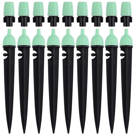 Kastelutipattajat liittimellä, 20 kpl 360 asteen säädettäviä vesivirtaussuihkuttimia 2-in-1 tipattaja tippukastelujärjestelmälle (vihreä)