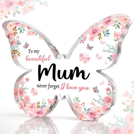 Presenter för mamma, bästa mamma födelsedagspresenter, jul- eller mors dagspresent till mamma, vacker fjärilsformad akrylplakett, omtänksamma 