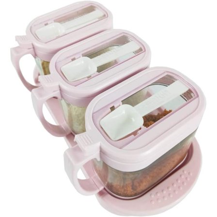 (Pink farve) 3 stk./sæt med bakke Transparent glas krydderiglas