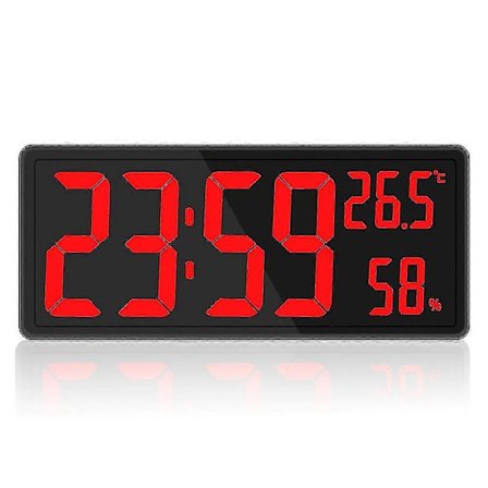 Digital Klokke med Stor Skjerm, Stor Digital Veggklokke med Temperatur og Luftfuktighet, Digital Veggklokke med LED-tall for Soverom, Kontor, Klar Re