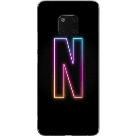 Kompatibelt Mobildeksel til Huawei Huawei Mate 20 Pro Minimalistisk neonbokstav N i fargeskiftende lys mot svart bakgrunn