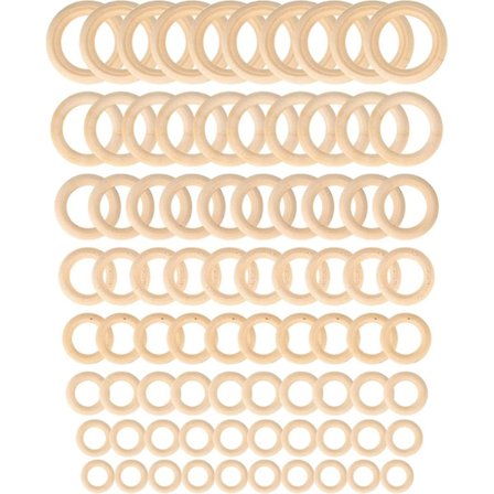 80 stk. naturlige træringe, glatte ubehandlede træ macrame ringe, træringe til håndværk, smykkefremstilling, håndværk ZD A