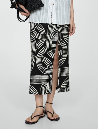 Mango Printed Skirt With Slit - Black - 36