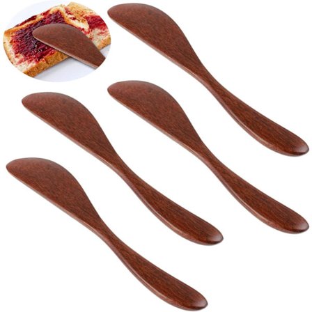 Sæt med 4 træknive 15*2,5 cm - Til smør, marmelade, ost, gelé, krydderier - Rødbrun - Ideel til madlavning og sandwich
