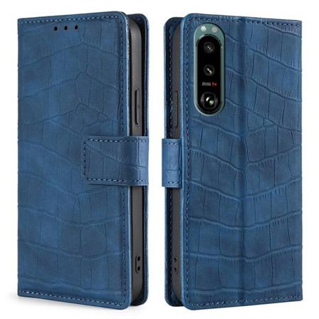 Krokotiilin Nahkainen Läppäkotelo For Sony Xperia 5 III - Sininen Blue