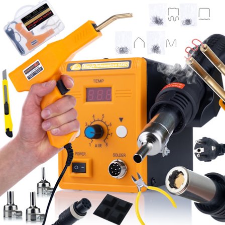 Loddekolbe Hot-Air 858D med Plaststifter og 200 Klammer – 700W | 3 Dyser | Kuffert