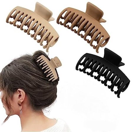 {xjxj} 3 Store Hårklemmer Dobbel Rad Tenner 3.5 " Mellomstore Hårklemmer for Tykt Langt Hår Hårtilbehør (Nøytral)