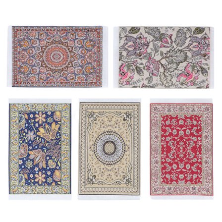 5-delad 1/12 skala dockskåp blommönstrad matta, mjuk och lätt att rengöra, mini golvmatta.