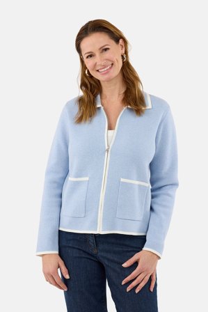 BRANDTEX - Langærmet Cardigan - Lyseblå - Lynlåslukning