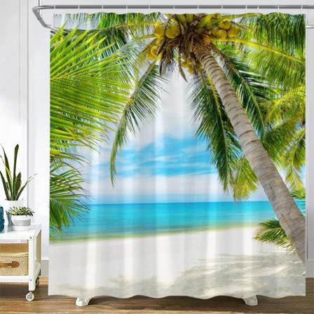 Skymning Solnedgång Strand Duschgardiner Tropiskt hav Palmträd Skog Vattenfall Naturlandskap Tyg Heminredning Set 82299J 120x180cm-47x70in
