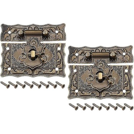 2 sett med lås i trekasse, rektangulær lås med hasp, 68 x 58 mm, gave