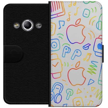 Kompatibelt Lommeboketui til Samsung Galaxy Xcover 3 Apple ikonmønster med iPhone AirPods Apple Watch og musikksymboler fargerik tech design perfekt