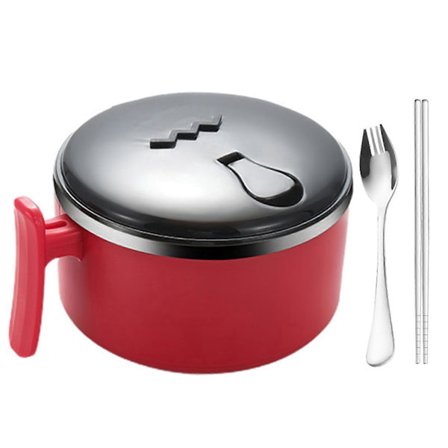 1000ML Nuudelikeittoastia Elintarvikelaatuinen Kannettava Tiivis Ruostumaton Teräs Koulun Asuntolan Opiskelijan Ramen-nuudelikeittoastia Kannella 