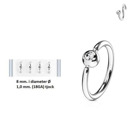 Pakke med 4 piercingringer i Titanium-IP 316L stål (8 Ø /1,0) med CZ