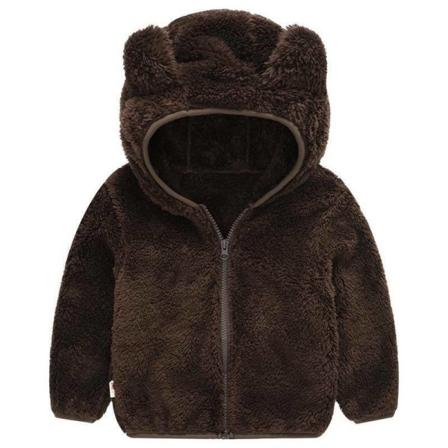 Barnjacka i Teddy Fleece för Småbarn, Pojkar och Flickor, Huvtröja med Huva, Varm Ytterkläder Dark brown 110cm