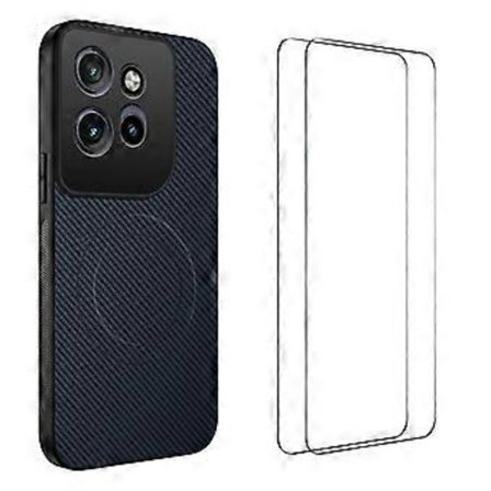 Kompatibel med Motorola Edge 60 Fusion 5G Magnetisk Etui WANLONFENG TQ1 Serie Kulfibertekstur PC TPU Telefoncover med 2 stk. Sc(Azure)