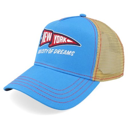 JJ Hats - Blauw trucker Cap - Flag Sky Blue/Wheat A-Frame Trucker @ Hatstore