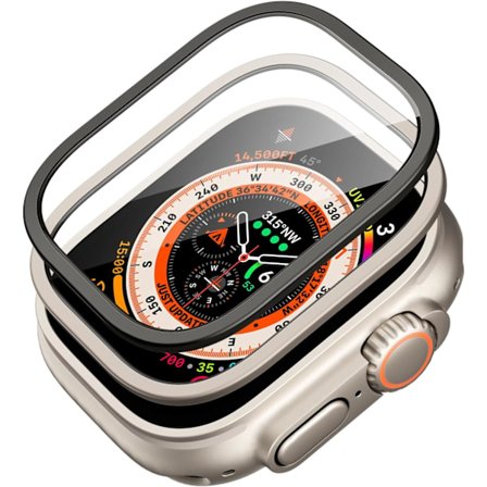 Skjermbeskytter for Apple Watch Ultra 2/1 49mm (2023/2022, 49 mm), Militær-klasse beskyttelse, herdet glassbeskytter med rustfritt stål