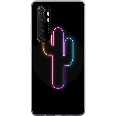 Kompatibelt Mobildeksel til Xiaomi Xiaomi Mi Note 10 Lite Neonillustrasjon av kaktus i rosa og blått lys mot mørk bakgrunn