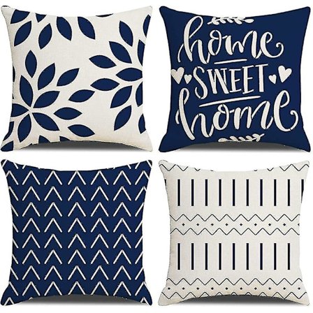 Pudebetræk, pudebetræk 60 x 60 sæt med 4 marineblå firkantede pyntepudebetræk