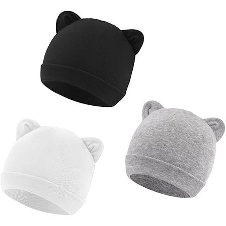 3 stk. babyhuer i bomuld, huer til nyfødte piger, hospitalshuer til småbørn