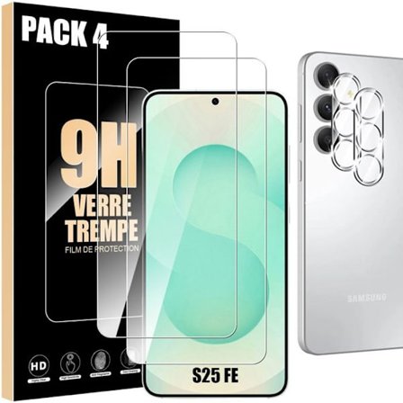 Skyddande telefonskydd - BOOLING - för Samsung Galaxy S25 FE - 2 härdade glas för skärm och 2 glas för kamera