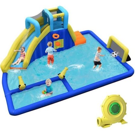 COSTWAY 6 i 1 hoppborg med blåsare 680W klättring vattenstrålerutschbana stor pool fotboll/basket ram