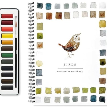 Akvarel-arbejdsbøger, begyndervenlig akvarel-arbejdsbog, 12-farvet akvarelfarvesæt med pensel, gave til hobby- og malesæt